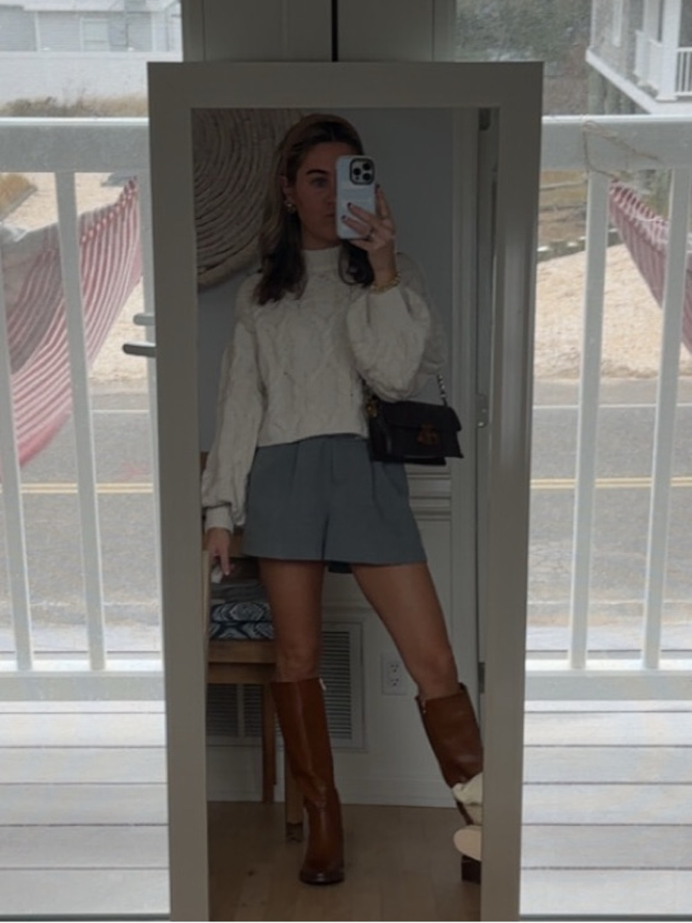H&M Cream Cable-Knit Balloon Sleeve Sweater